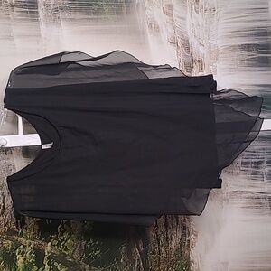 Yummy Plus Womens 3X Black Bat wing sleeve dressy sheer ruffle blouse with tank